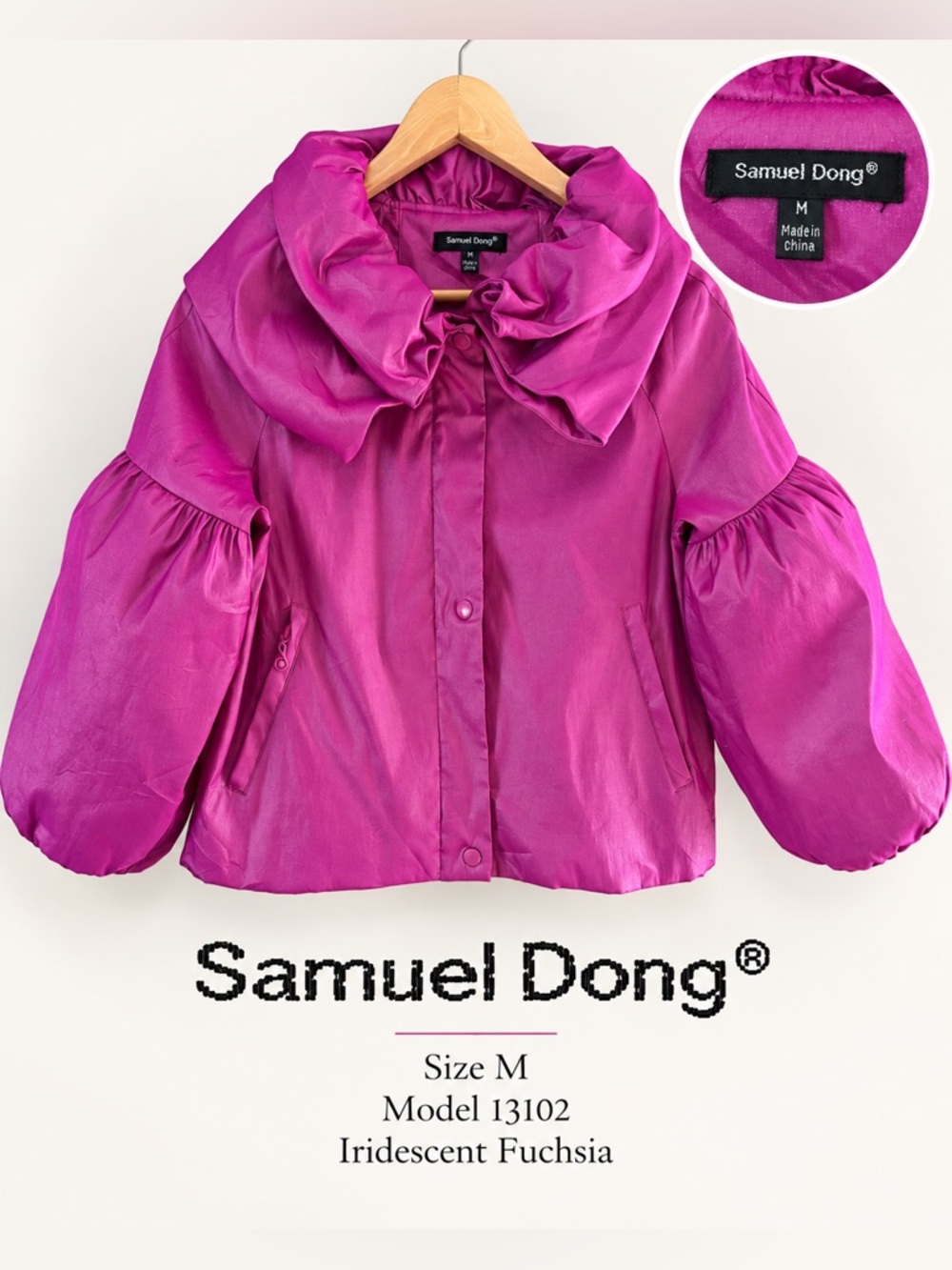Samuel Dong Iridescent Fuchsia Cropped Statement Jacket Size M